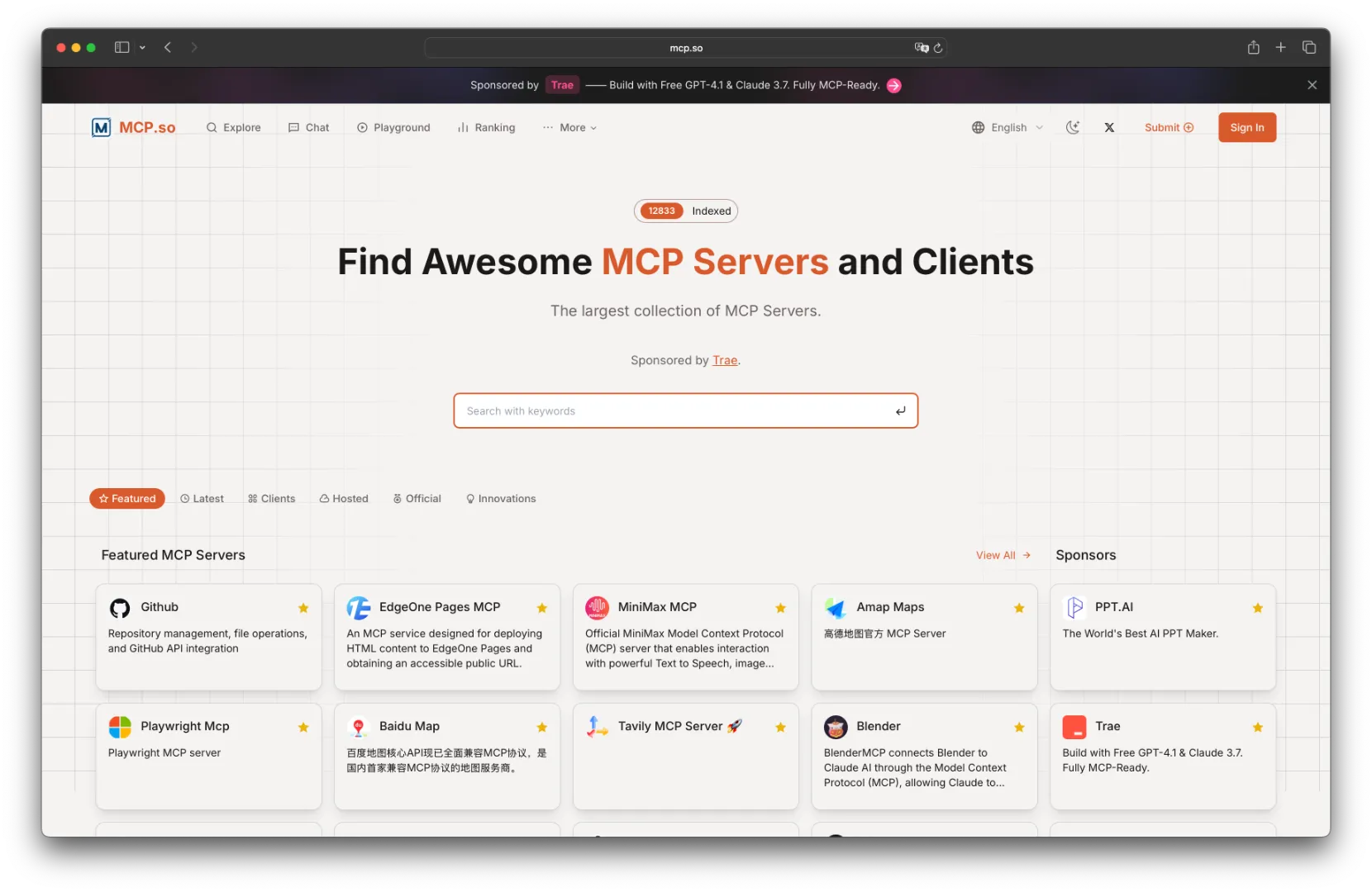 Ein Screenshot von https://mcp.so/