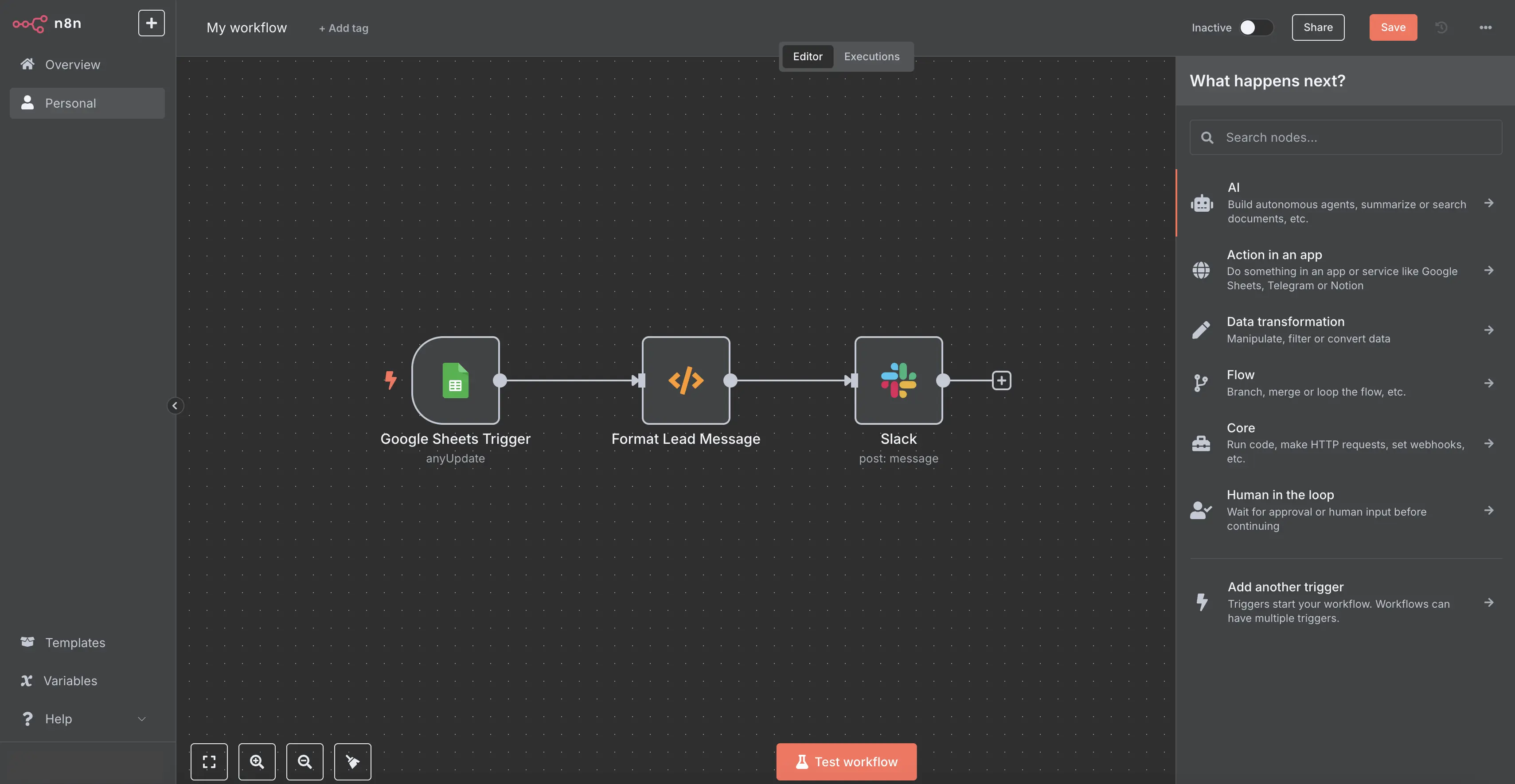 n8n visual workflow